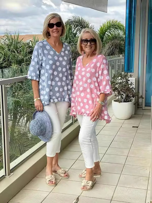 Chloe - Polka Dot V-Neck Blouse for Effortless Cheer