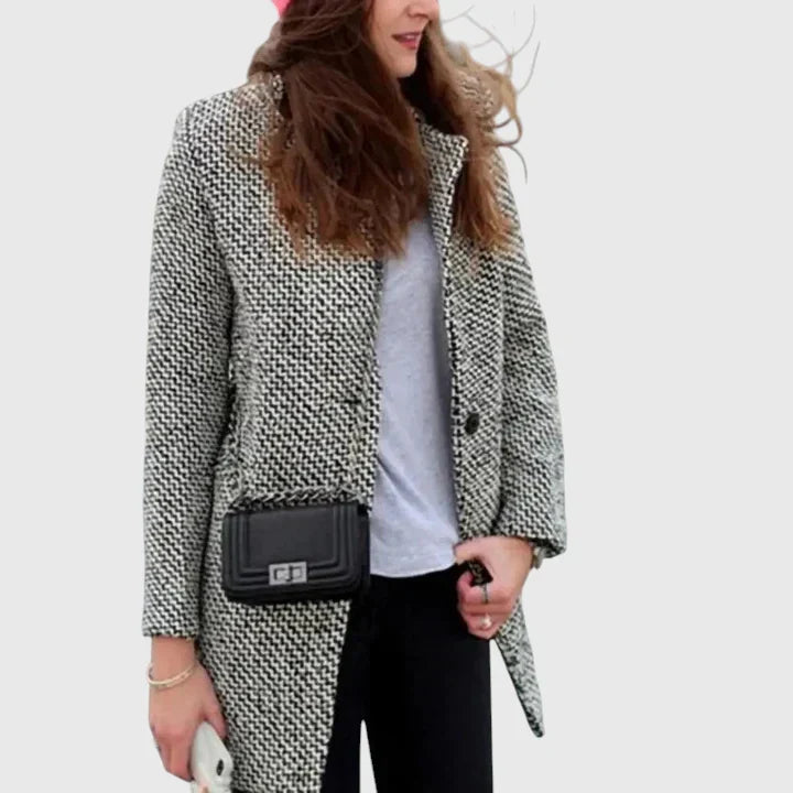 Alexandra - Timeless Comfort Houndstooth Long Coat