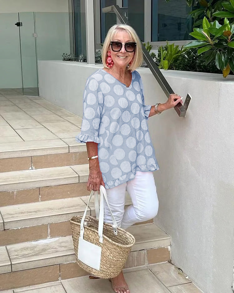 Chloe - Polka Dot V-Neck Blouse for Effortless Cheer
