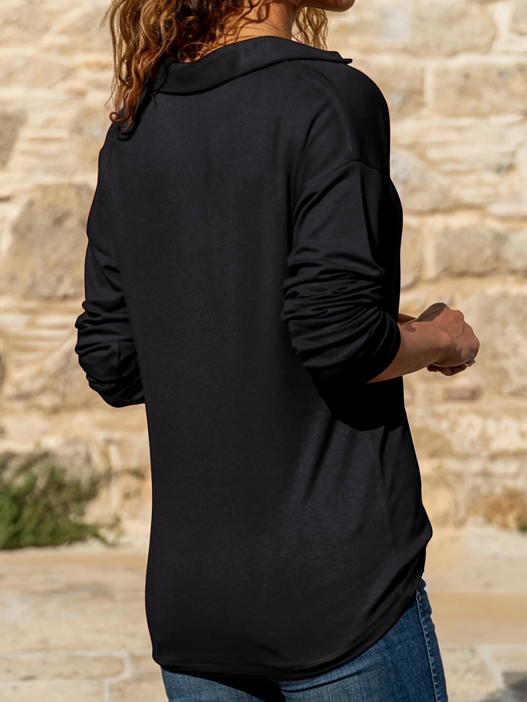 Marianne - Long Sleeve Zip-Collar Top for Effortless Style