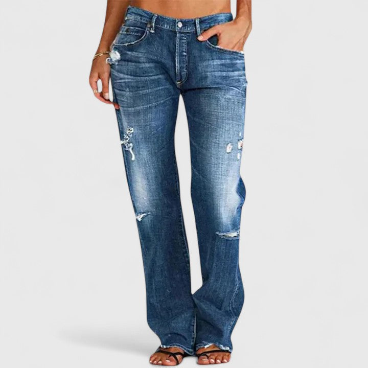 Bea - Mid Waist Relaxed Distressed Jeans for Effortless Cool