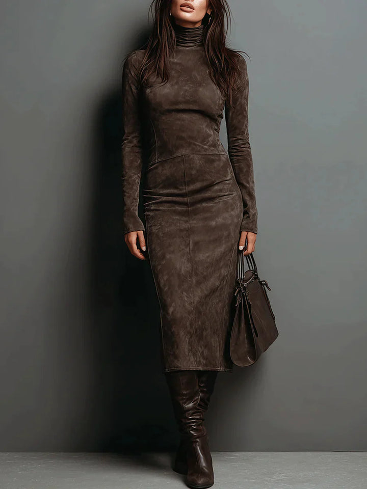 Valentina - Elegant Suede-Inspired Midi Dress For Luxurious Confidence