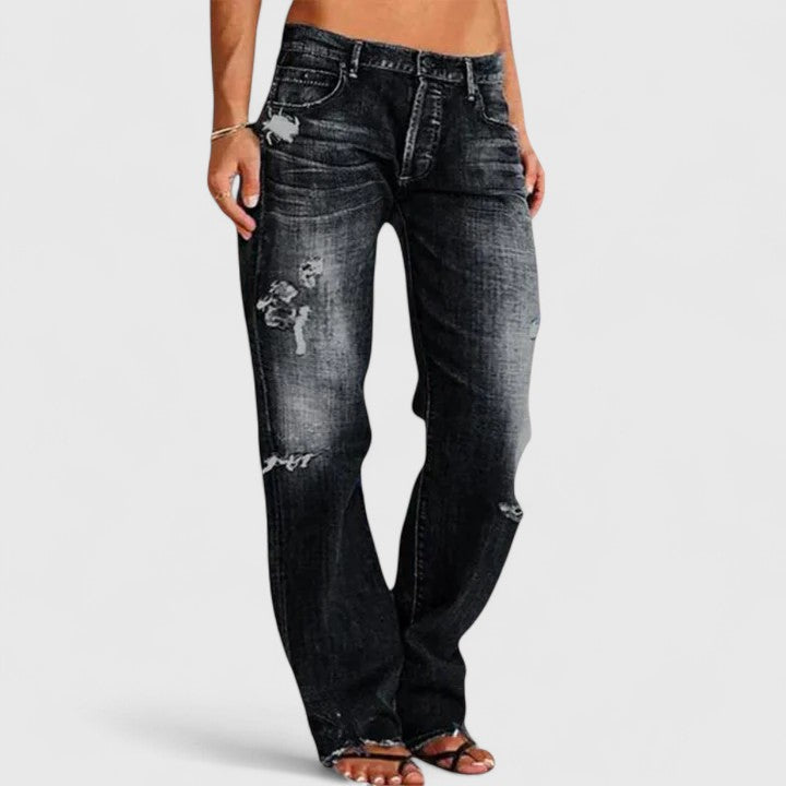 Bea - Mid Waist Relaxed Distressed Jeans for Effortless Cool