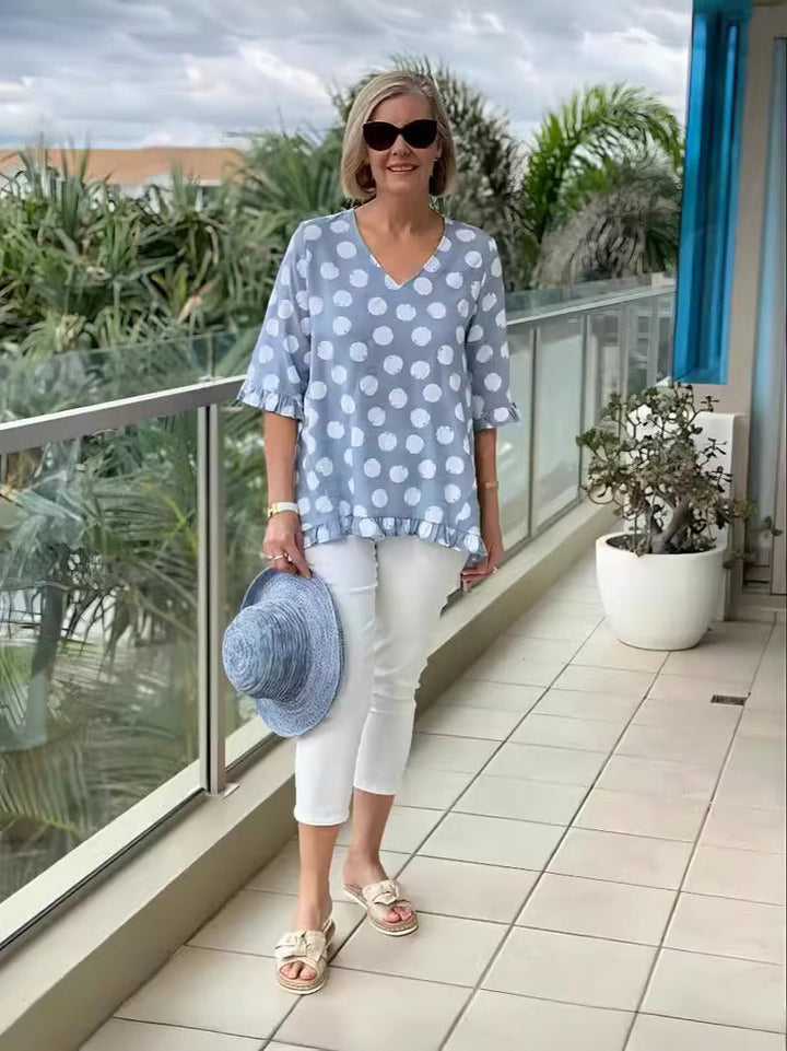 Chloe - Polka Dot V-Neck Blouse for Effortless Cheer