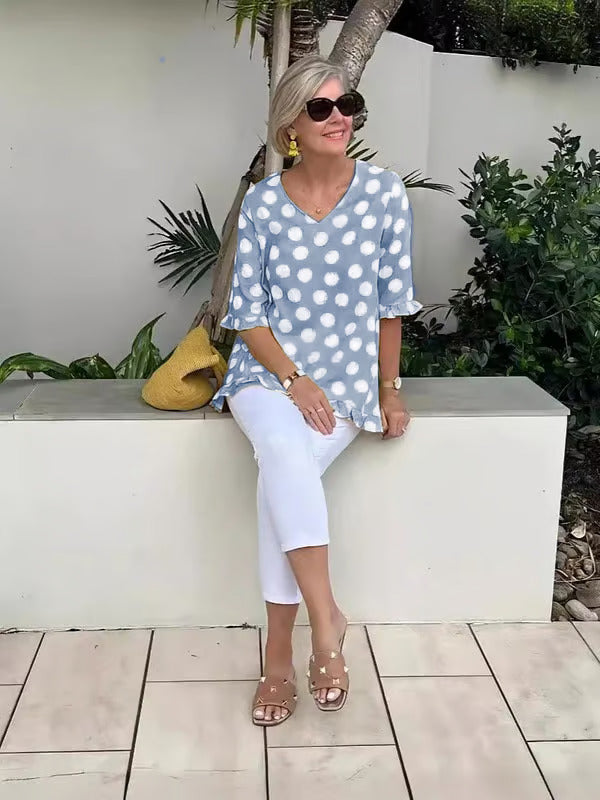 Chloe - Polka Dot V-Neck Blouse for Effortless Cheer