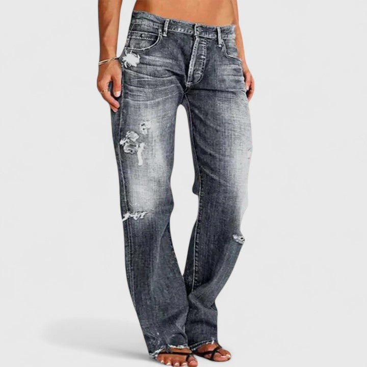Bea - Mid Waist Relaxed Distressed Jeans for Effortless Cool