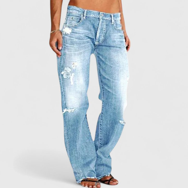 Bea - Mid Waist Relaxed Distressed Jeans for Effortless Cool