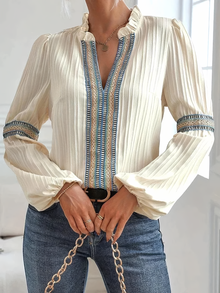 Valerie - Embroidered V-Neck Blouse for Effortless Grace