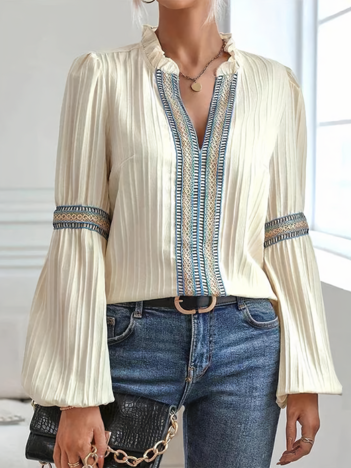 Valerie - Embroidered V-Neck Blouse for Effortless Grace