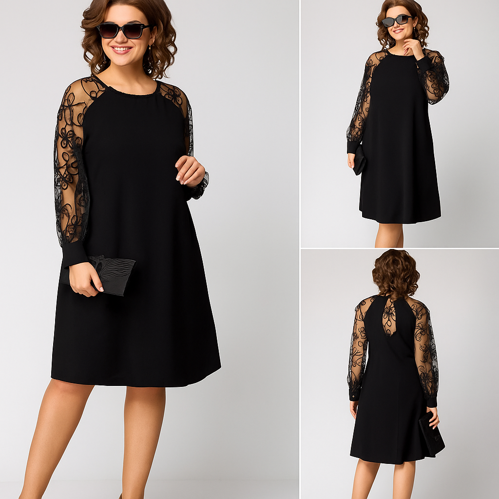 Rachel – Sophisticated Lace-Sleeve Dress Perfect for Special Events
