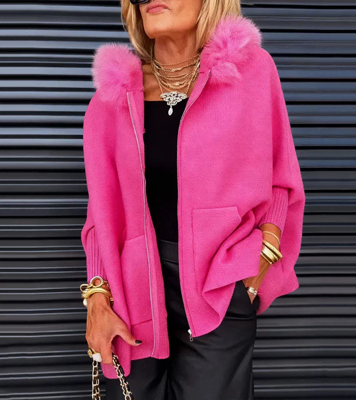 Charlotte – Elegant Hooded Cape Coat with Faux Fur Trim