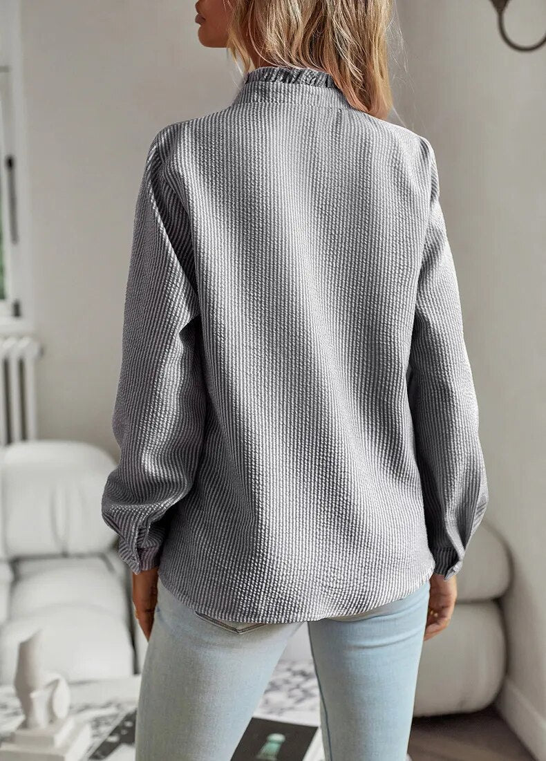 Belle - Ruffled Polo Blouse for Effortless Elegance