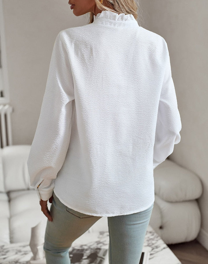 Belle - Ruffled Polo Blouse for Effortless Elegance