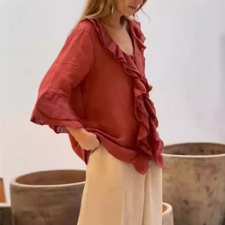 Cherry - Ruffled Blouse for Effortless Feminine Grace