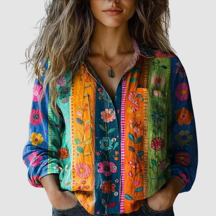 Lilou - Retro Printed Blouse for Effortless Vintage Charm
