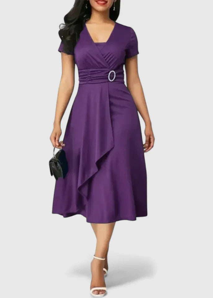 Valentina – Elegant Asymmetrical Belted Midi Dress for Effortless Sophistication
