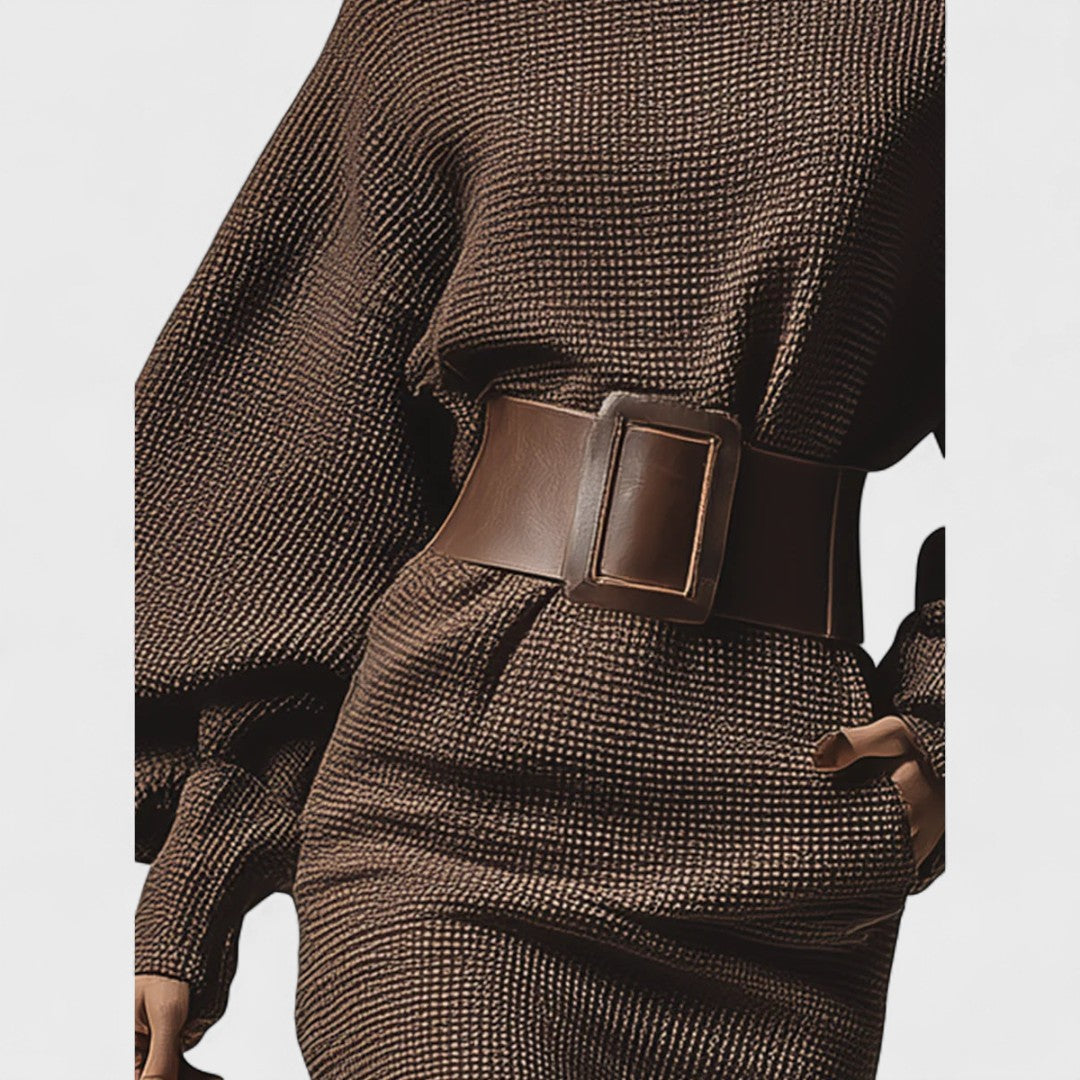 Riley – Sculpted Elegance Belted Knit Dress