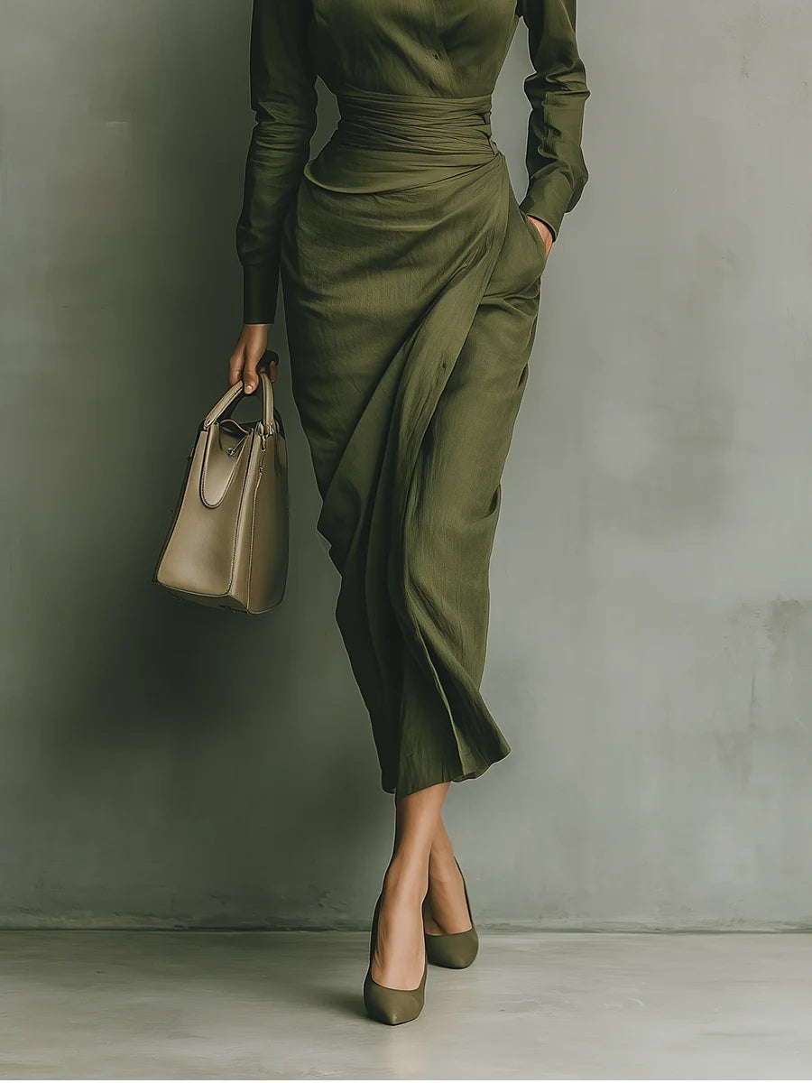 Willa – Long Sleeve Wrap Midaxi Dress for Refined Confidence