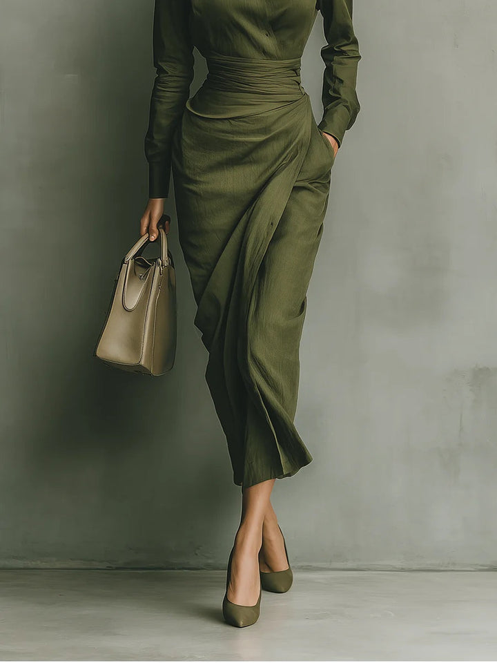 Willa – Long Sleeve Wrap Midaxi Dress for Refined Confidence