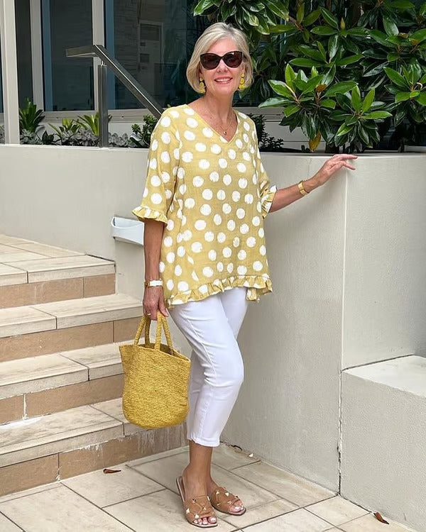 Chloe - Polka Dot V-Neck Blouse for Effortless Cheer