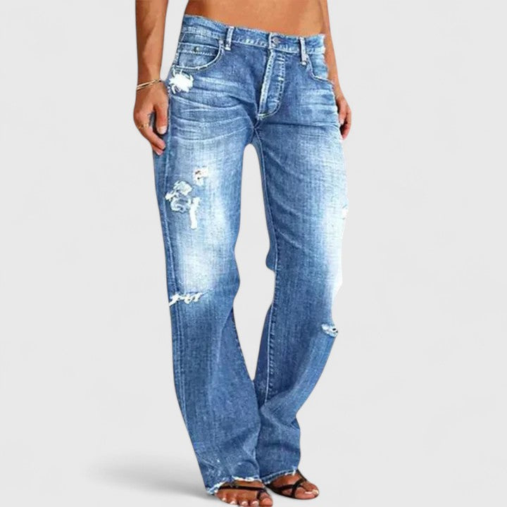 Bea - Mid Waist Relaxed Distressed Jeans for Effortless Cool