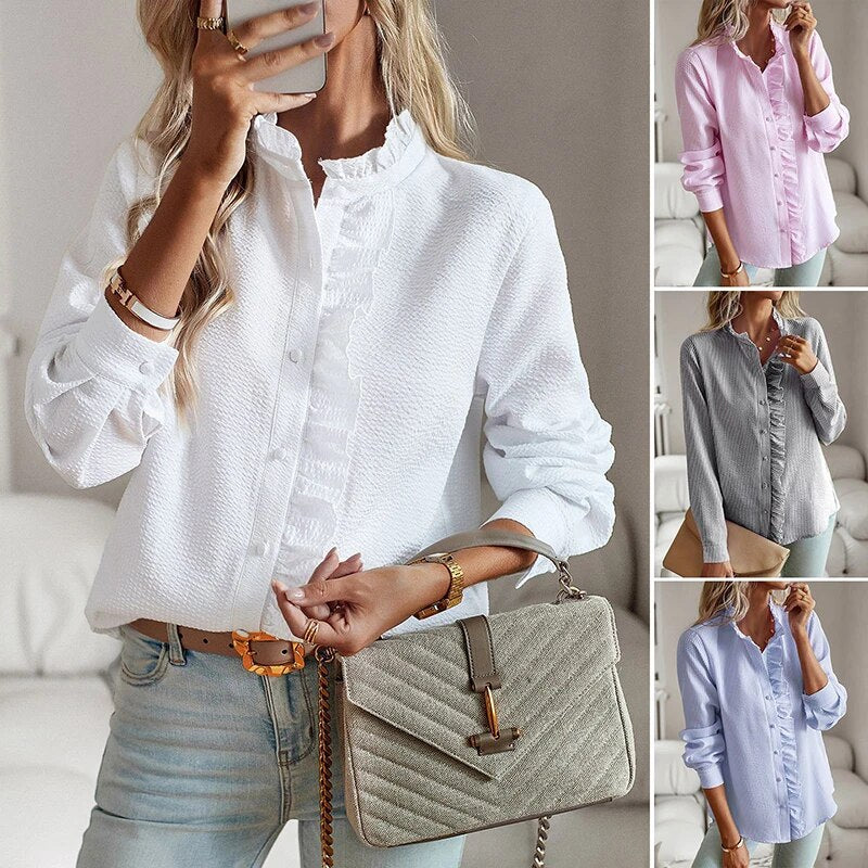 Belle - Ruffled Polo Blouse for Effortless Elegance