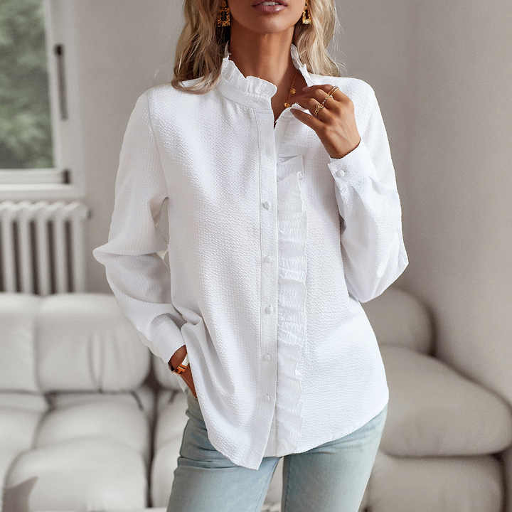 Belle - Ruffled Polo Blouse for Effortless Elegance